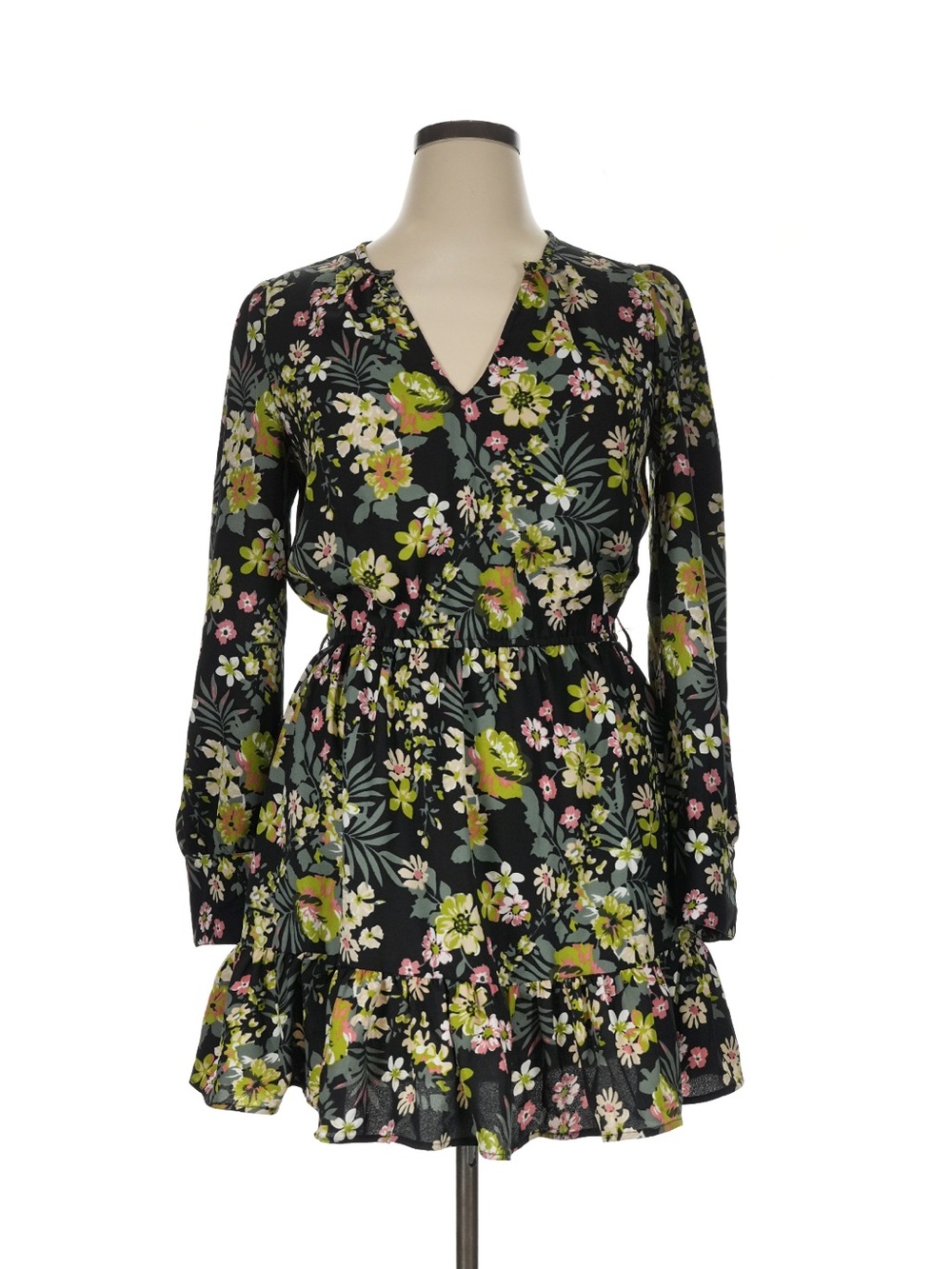 NWOT Walter Baker Black Floral V-Neck Long Sleeve Mini Dress